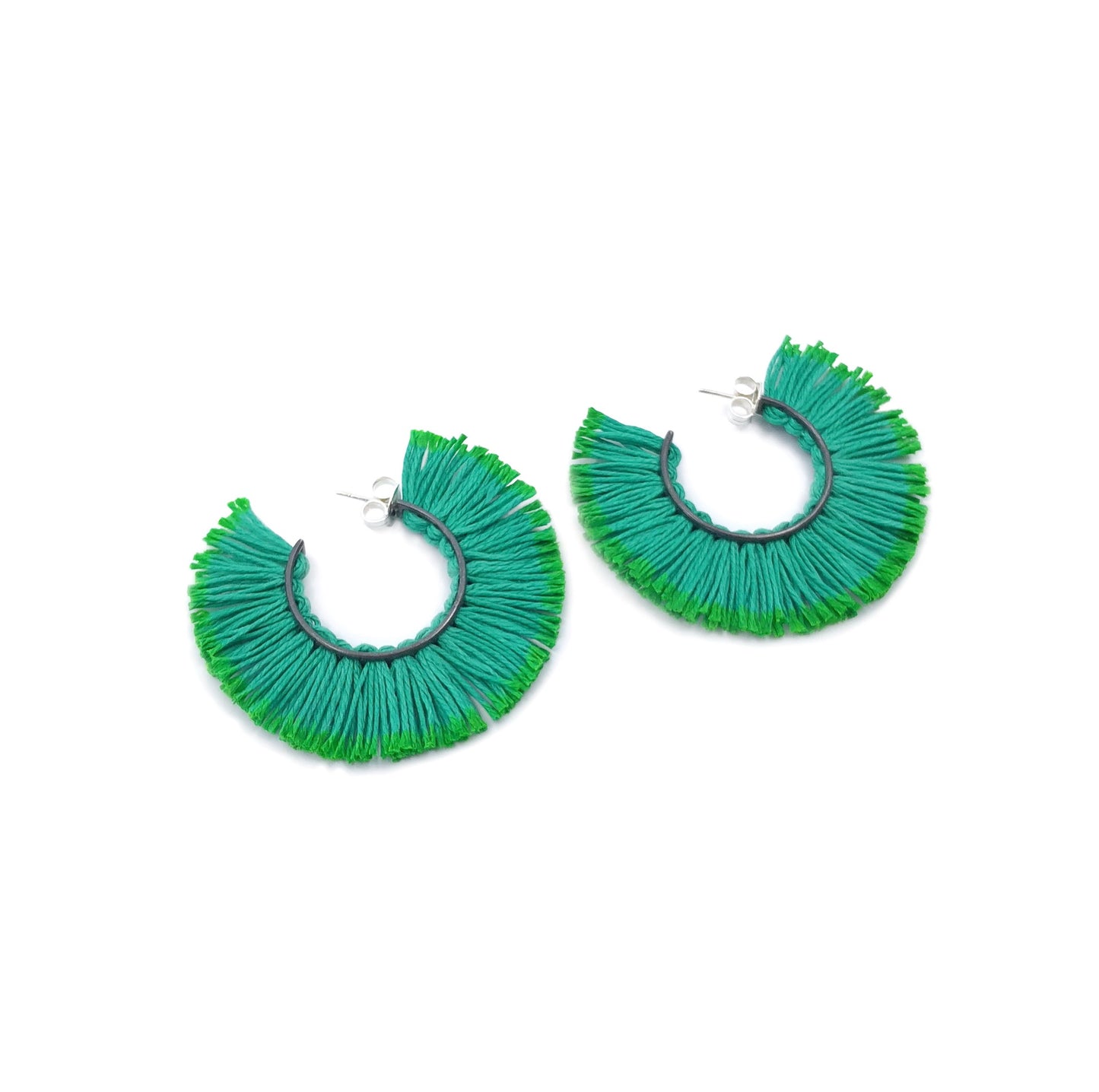 Hoop Earrings Fringed Large Fresh Green VM99