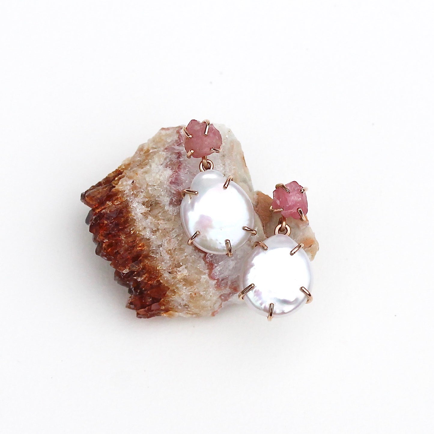 Earrings Double Drop Pink Spinel