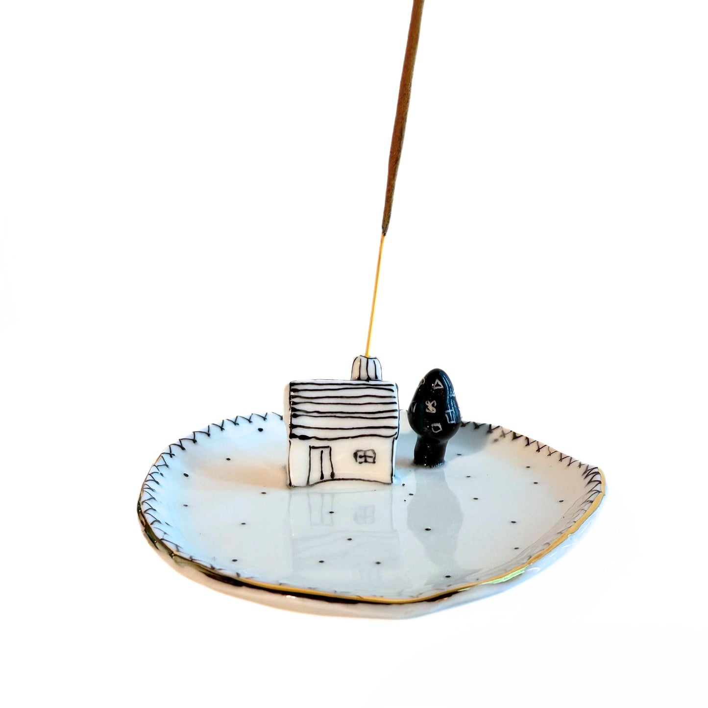 Ceramic Incense Plate Tree and House