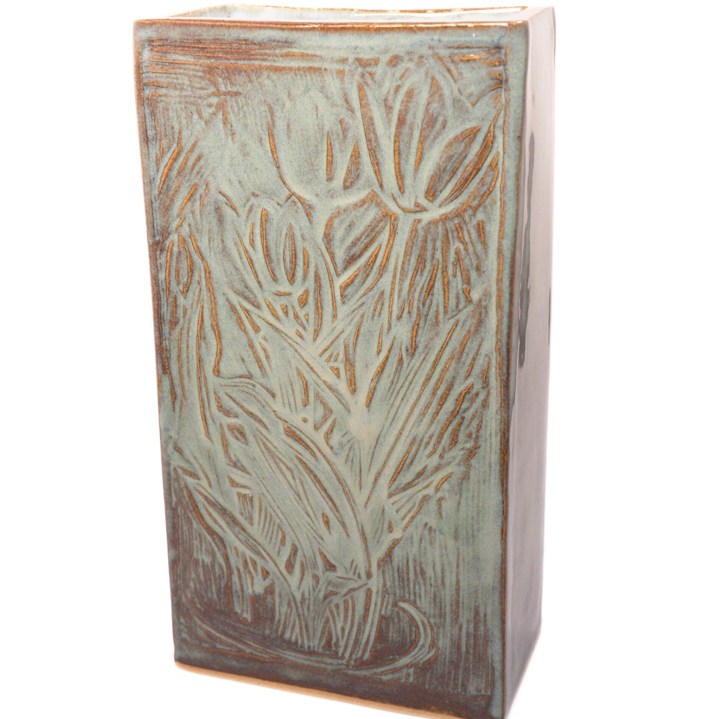 Ceramic Vase Linocut Imprint Medium Tulips
