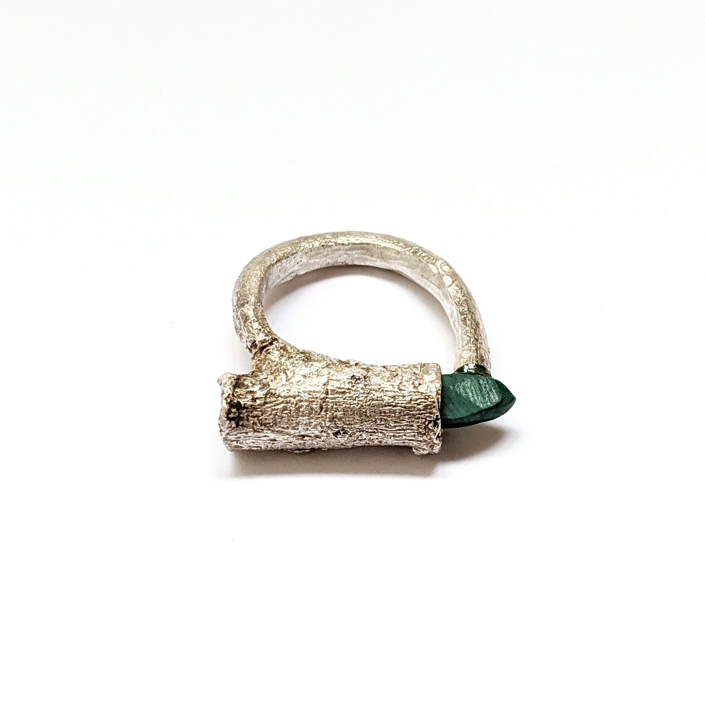 Ring Fine Silver Twig Green Malachite