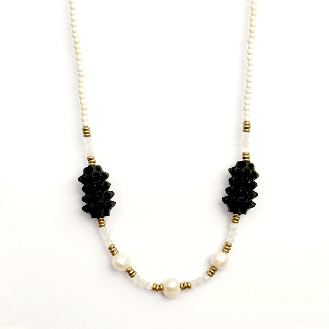 Necklace Beaded Moonstone and Pearls