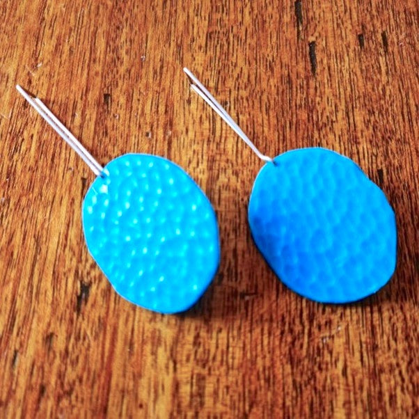 Hook Earrings Flat Circle Sky Blue PJ MW 35