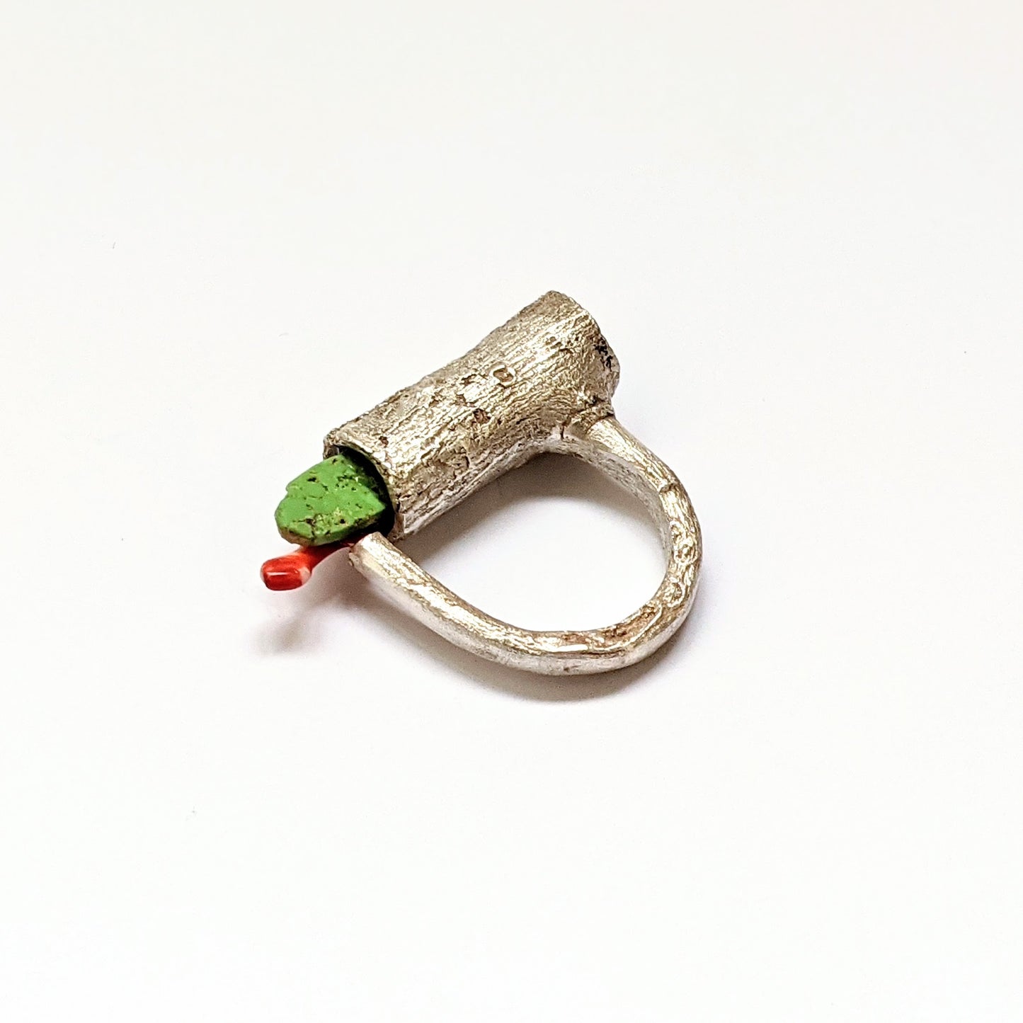 Ring Fine Silver Twig Gaspeite Coral #1