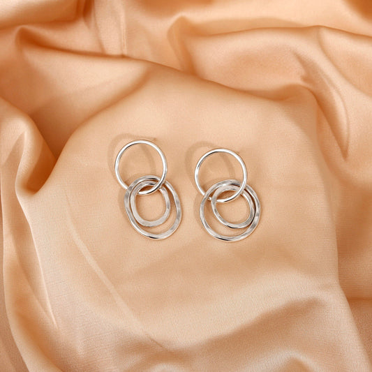 Stud Earrings Tripple Hammered Halo Hoops Silver