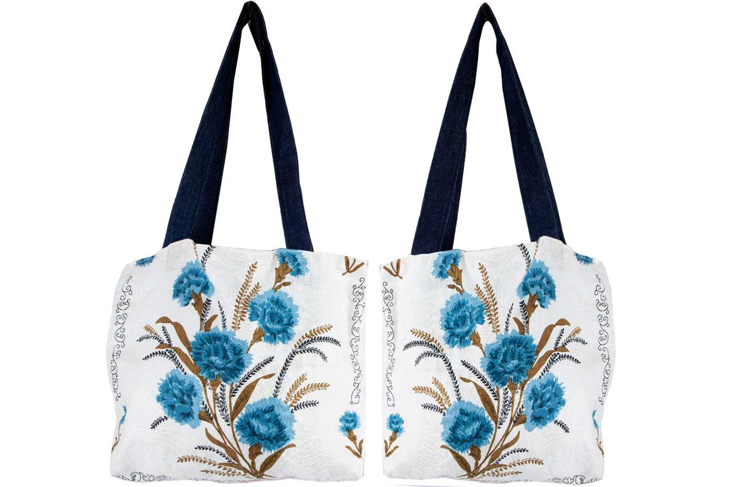 Tote Bag Vintage Blue Carnations