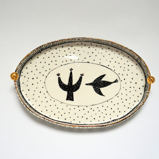 Ceramic Oval Plate Tree and Bird