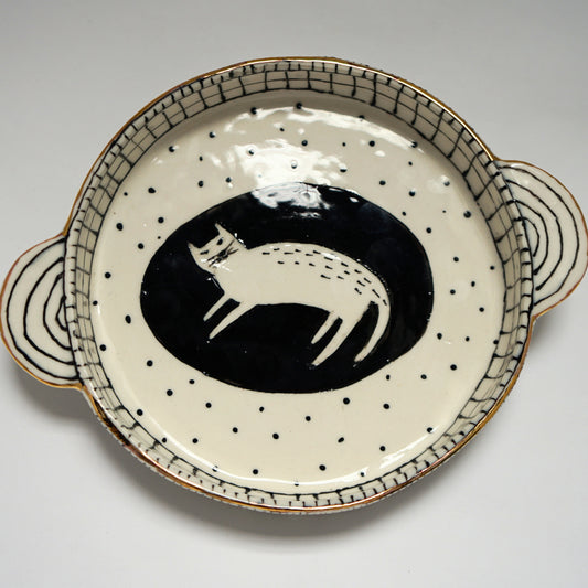 Ceramic Plate with Handle Cat