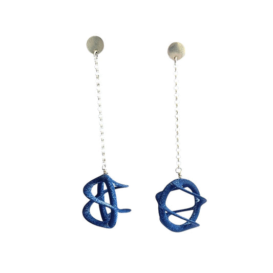 Stud & Chain Earrings Nylon Orbit Sea Blue