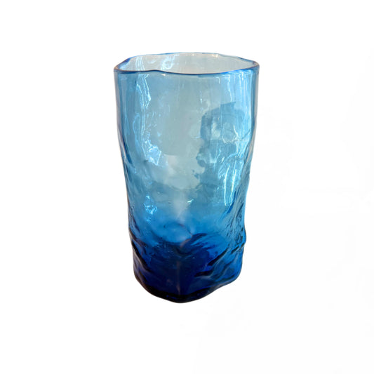 Glass Vase Crumple Aqua Blue