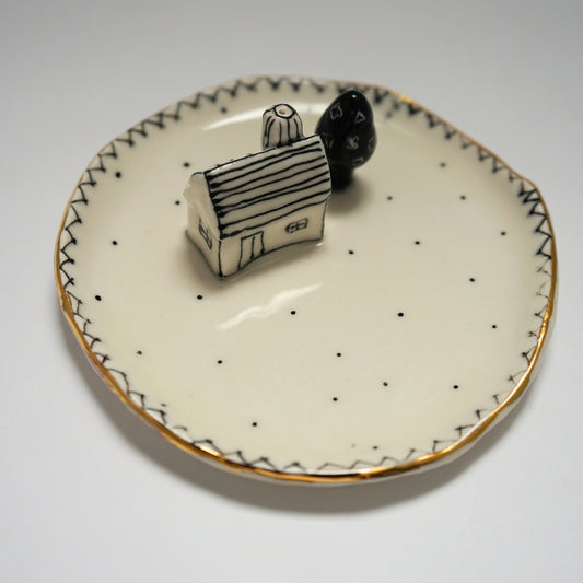 Ceramic Incense Plate Tree and House