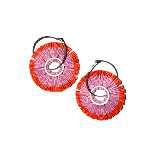 Hoop Earrings Shades of Pink Stamens Bright Pink / Orange