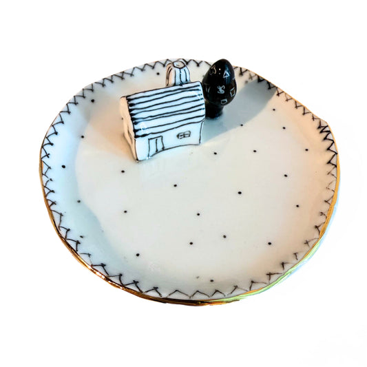 Ceramic Incense Plate Tree and House