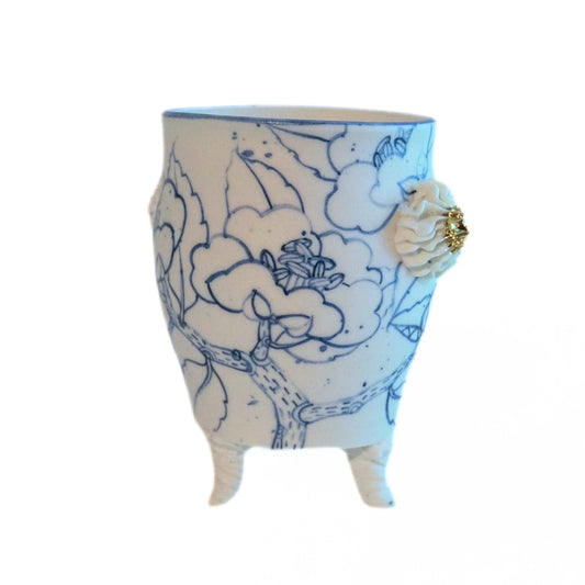 Porcelain Vase Legged Camellia Thin
