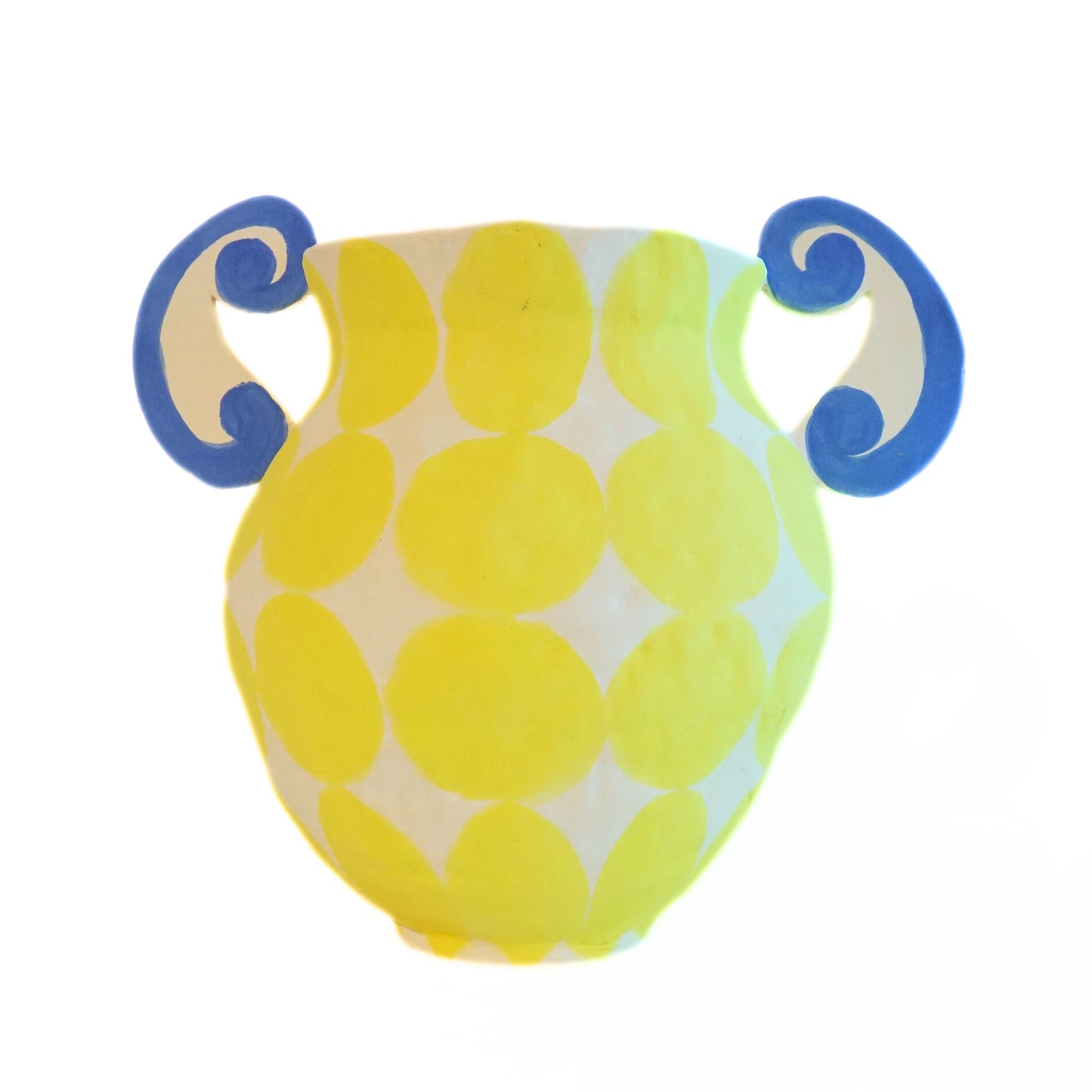 Ceramic Handled Vase Large Lemon Blue