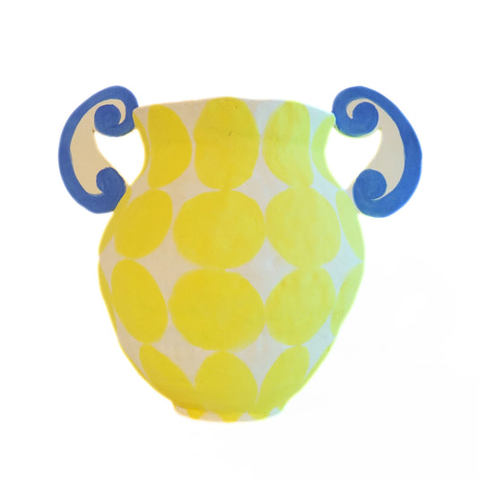 Ceramic Handled Vase Large Lemon Blue