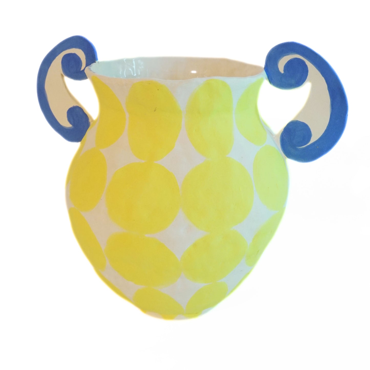 Ceramic Handled Vase Large Lemon Blue