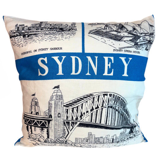 Cushion Cover Vintage Harbour Bridge Blue Monotone