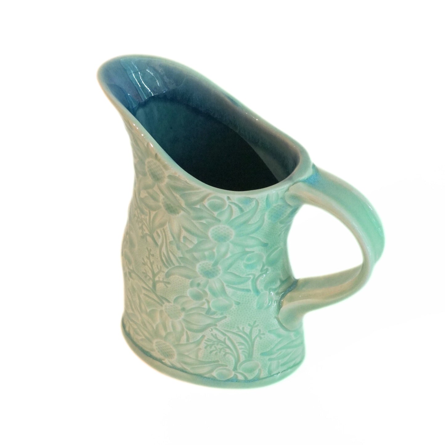 Ceramic Pitcher Flannel Flower Small Teal