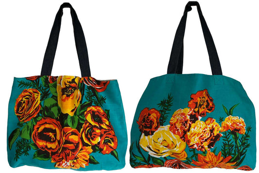 Tote Bag Vintage Roses on Blue