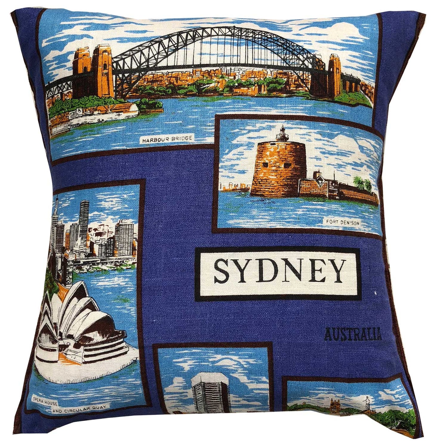 Cushion Cover Vintage Navy Scenes of Sydney