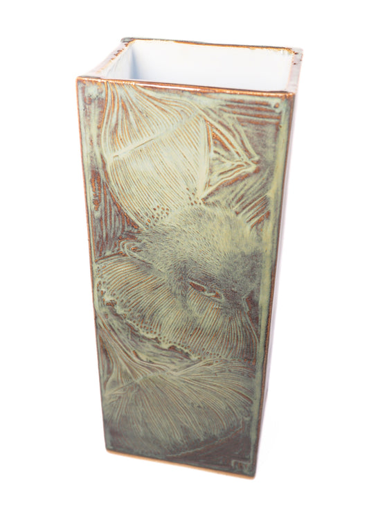 Ceramic Vase Linocut Imprint Tall Gumnut Flowers