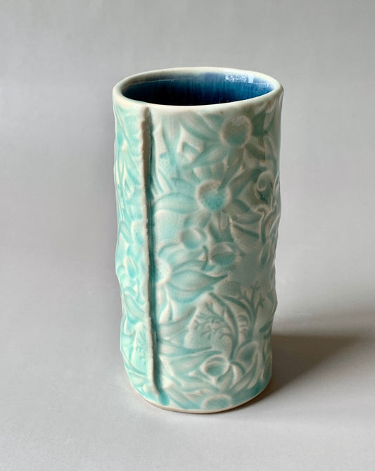 Ceramic Vase Flannel Flower Small Teal