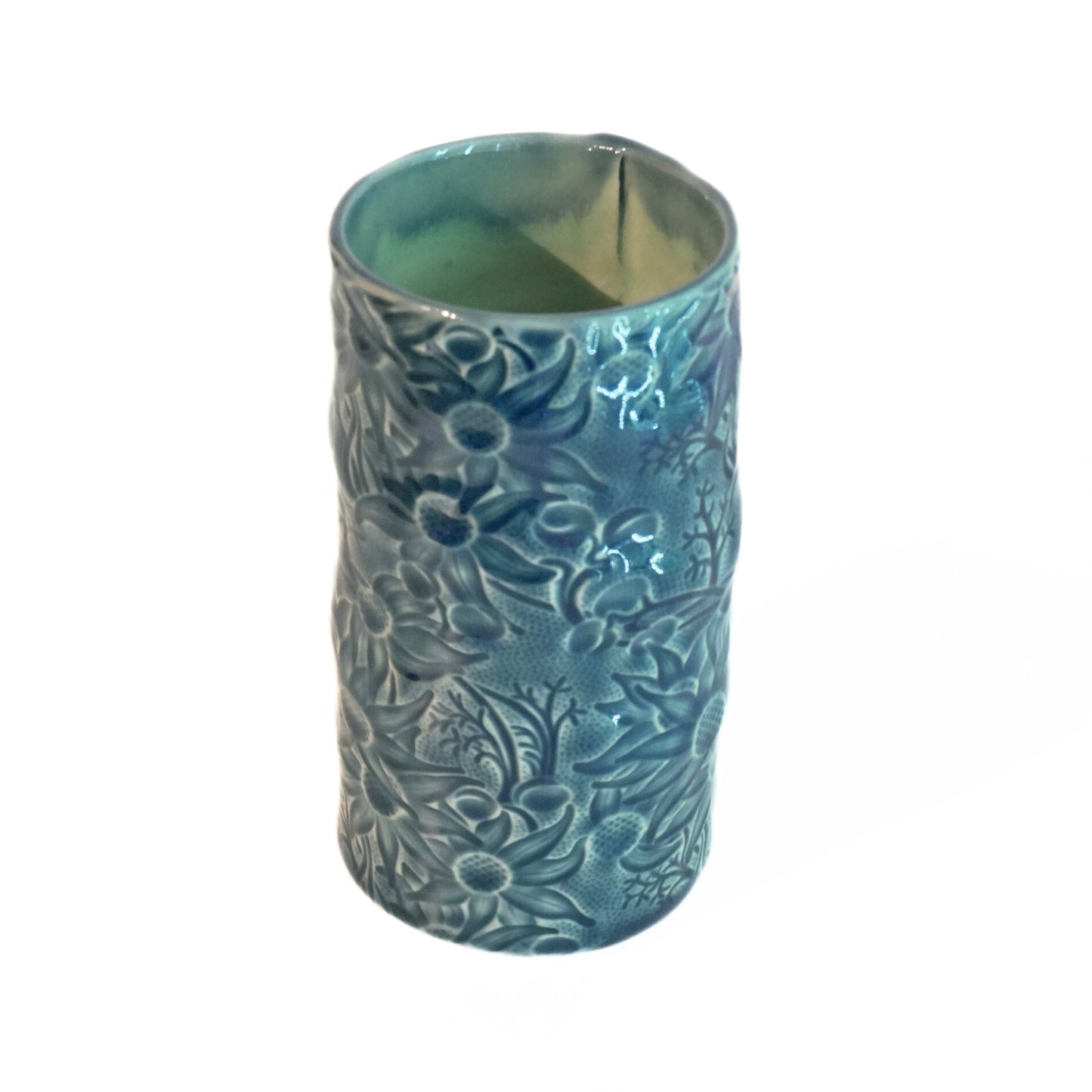Ceramic Vase Flannel Flower Medium Blue