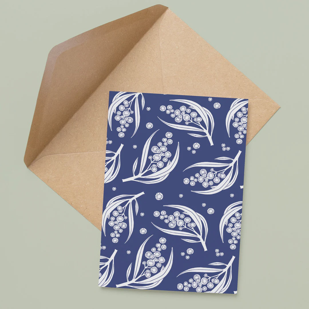 Greeting Card Wattle In Blue