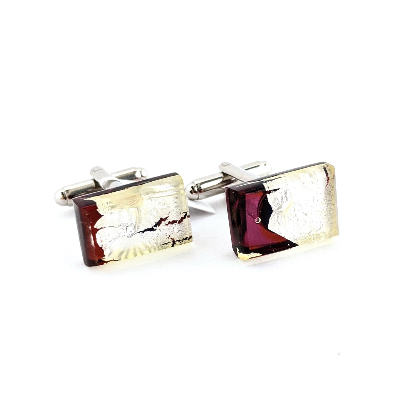 Cufflinks Glass Silver Leaf