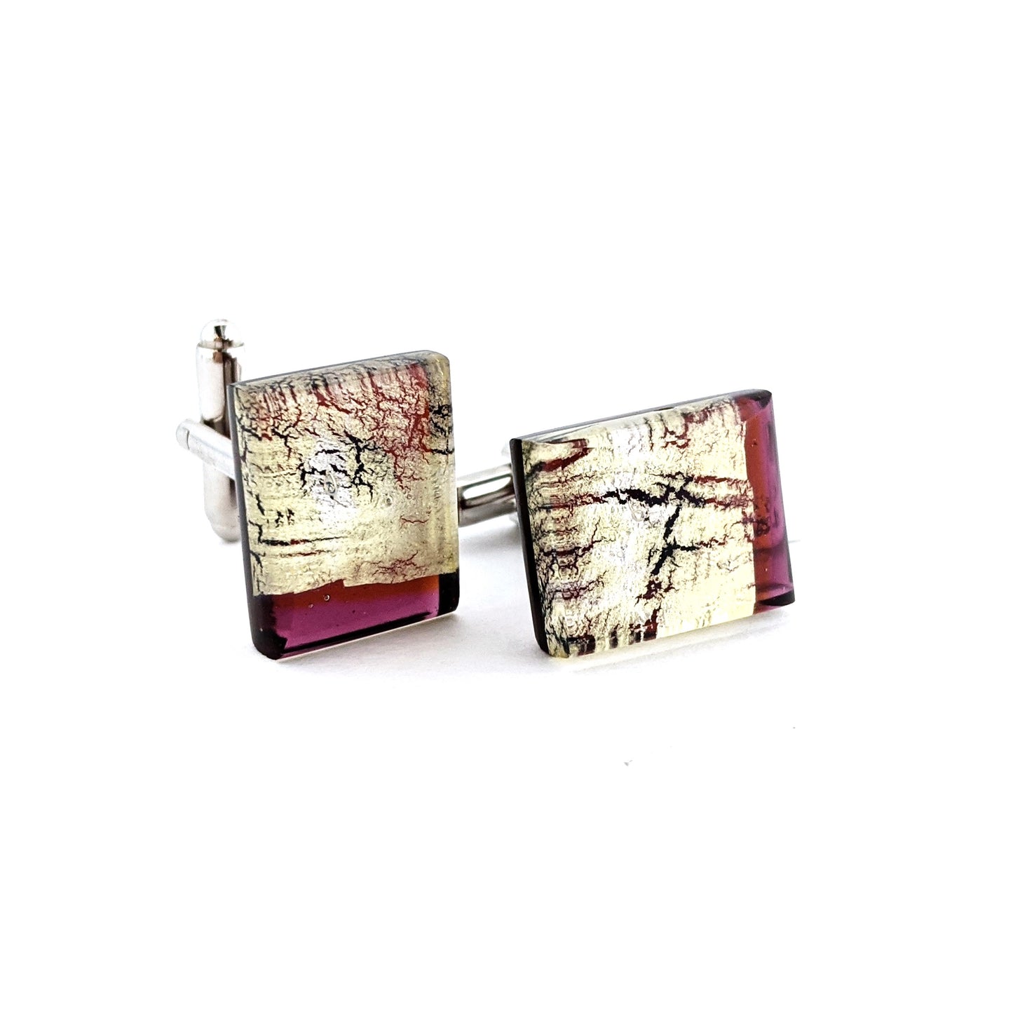 Cufflinks Glass Silver Leaf