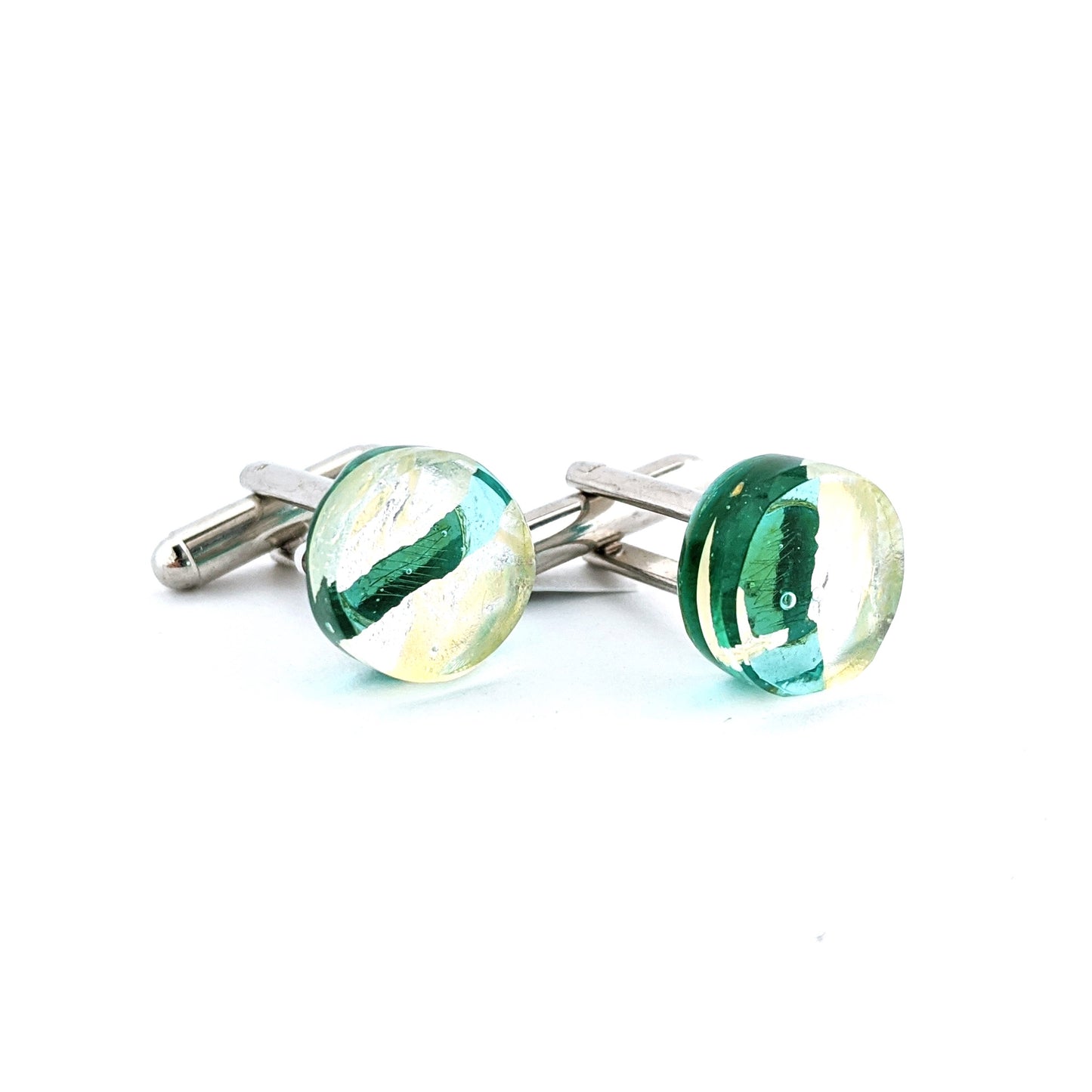 Cufflinks Glass Silver Leaf