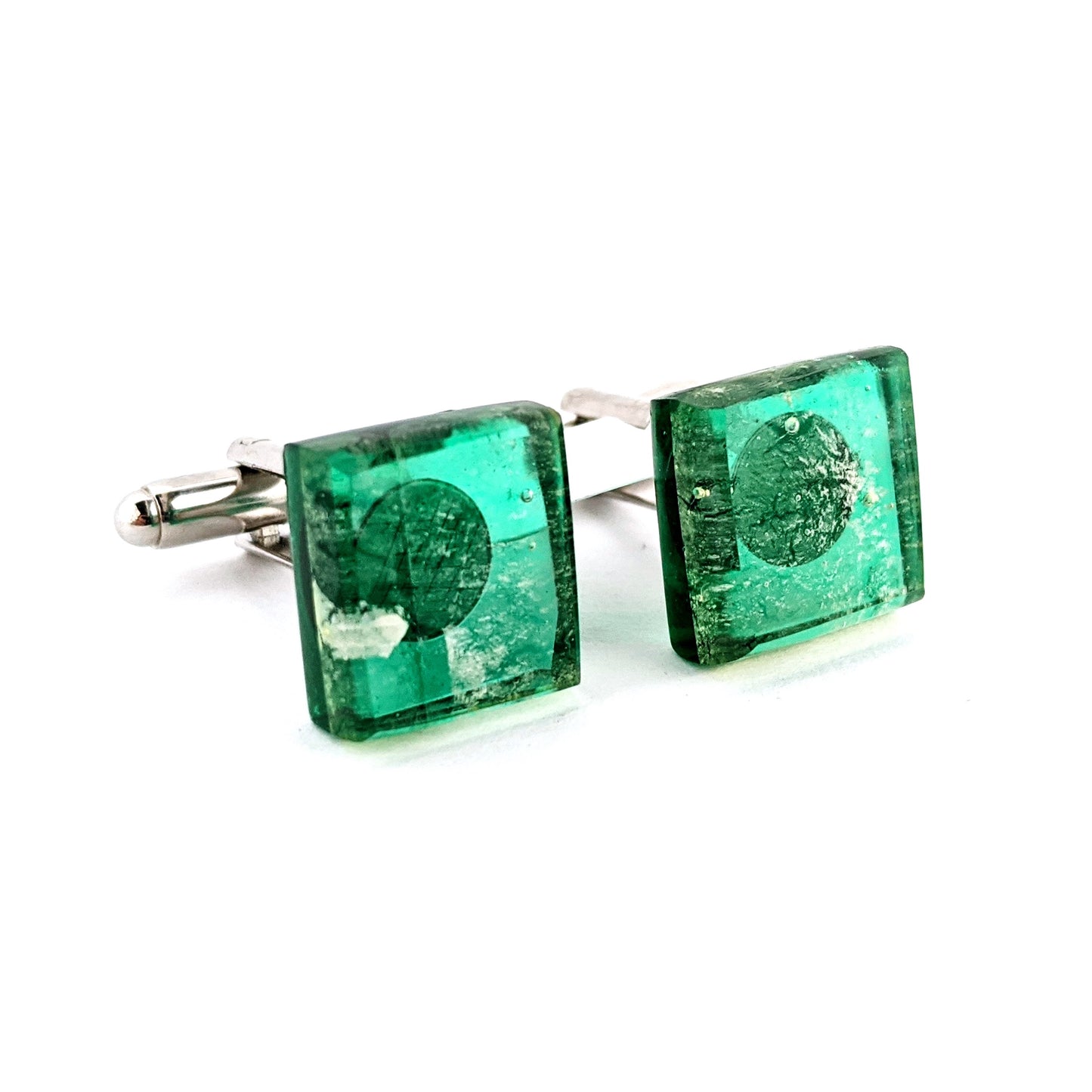 Cufflinks Glass Silver Leaf