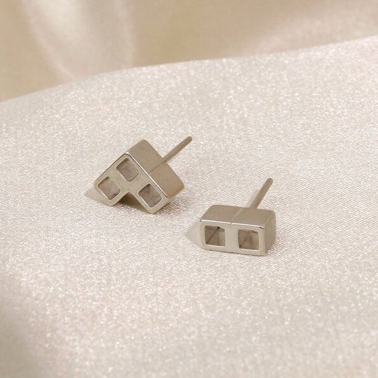 Stud Earrings Tetris Silver