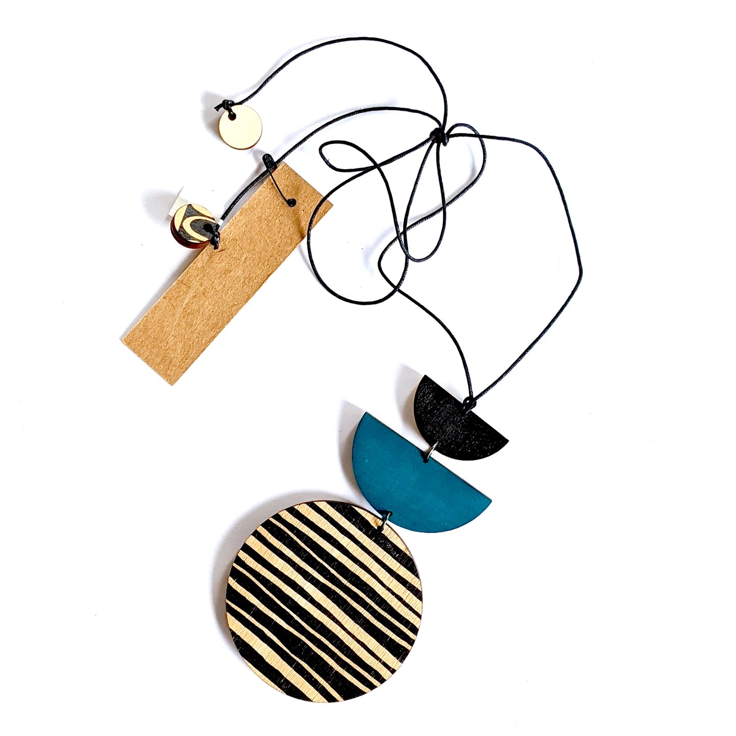 Necklace Printed Plywood Reversible Yellow Black Teal