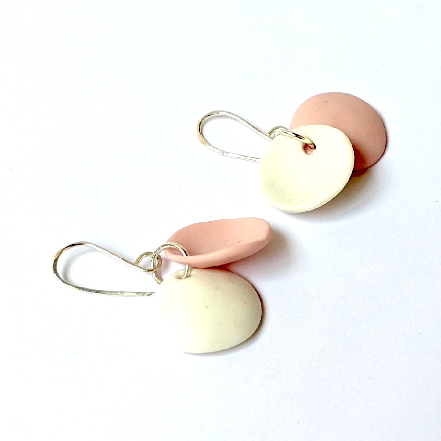 Hook Earrings Ceramic Disc Duo White Pink