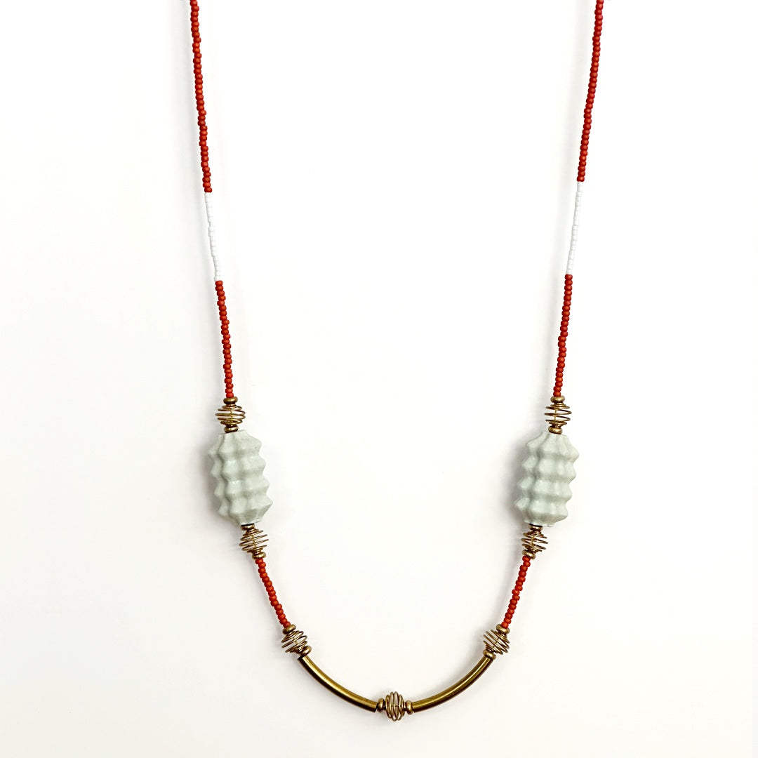 Necklace Beaded Terracotta Spiral
