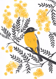 Eastern Yellow Robin & Wattle Greeting Card