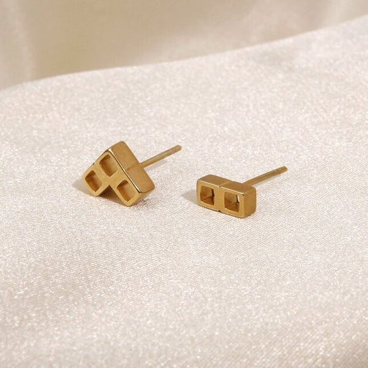 Stud Earrings Tetris Gold