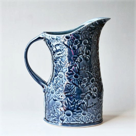 Ceramic Pitcher Flannel Flower Large Deep Blue