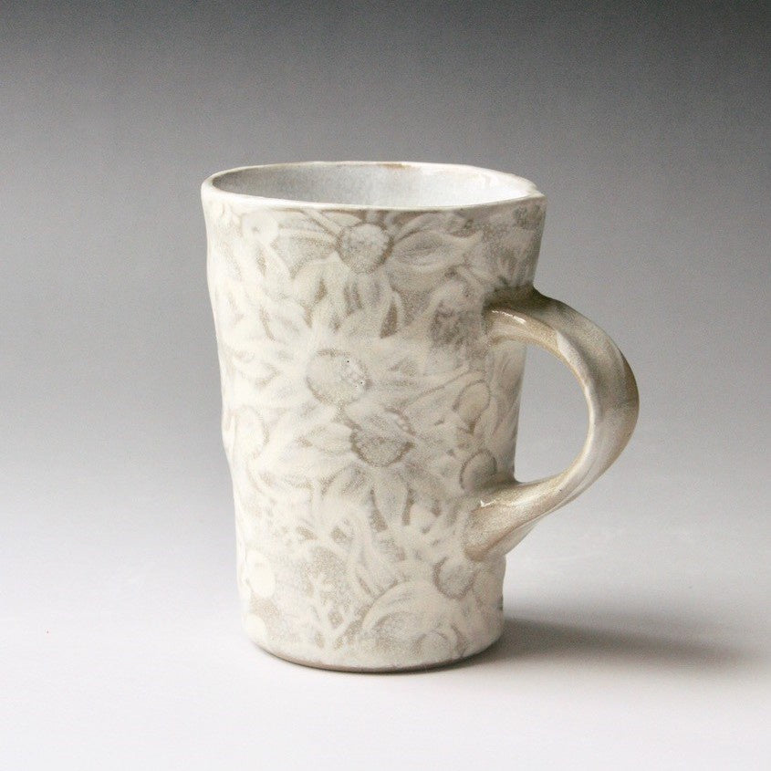 Ceramic Mug Flannel Flower Tall Buff-White
